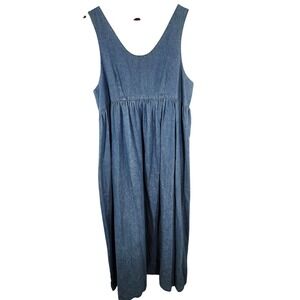 Vintage Cambridge Clothing Co Denim Tank Maxi Dress Back Tie Size L 100% Cotton
